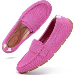 Zelaprox Women Rose Red Mesh Slip on Comfortable Loafer Shoes Flat Shoes